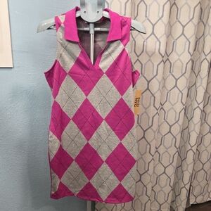 Pink and Gray Argyle Mini Dress